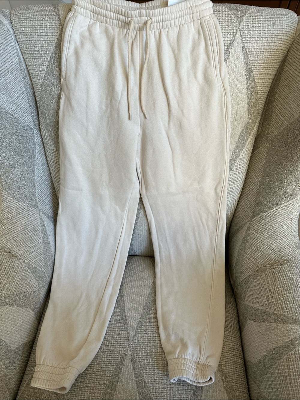H&M Cream Sweatpants with Drawstring Waist